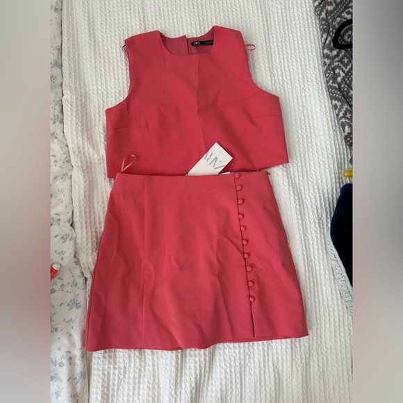 Zara Other - ZARA Coral Button Crop Top & Mini Skirt Matching Set